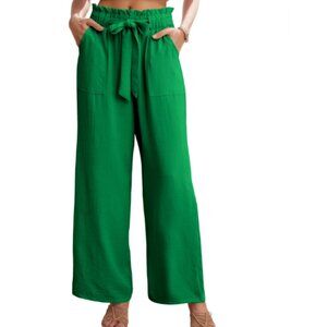 Women's Wide Leg Pants With Pockets High Waist Adjustable Knot Loose Casual S